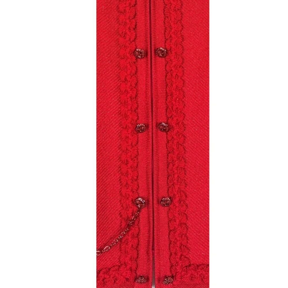 St. John Womens 10 Red Knit Wool Crochet Zip Front Designer Crochet Jacket NEW - Picture 7 of 9